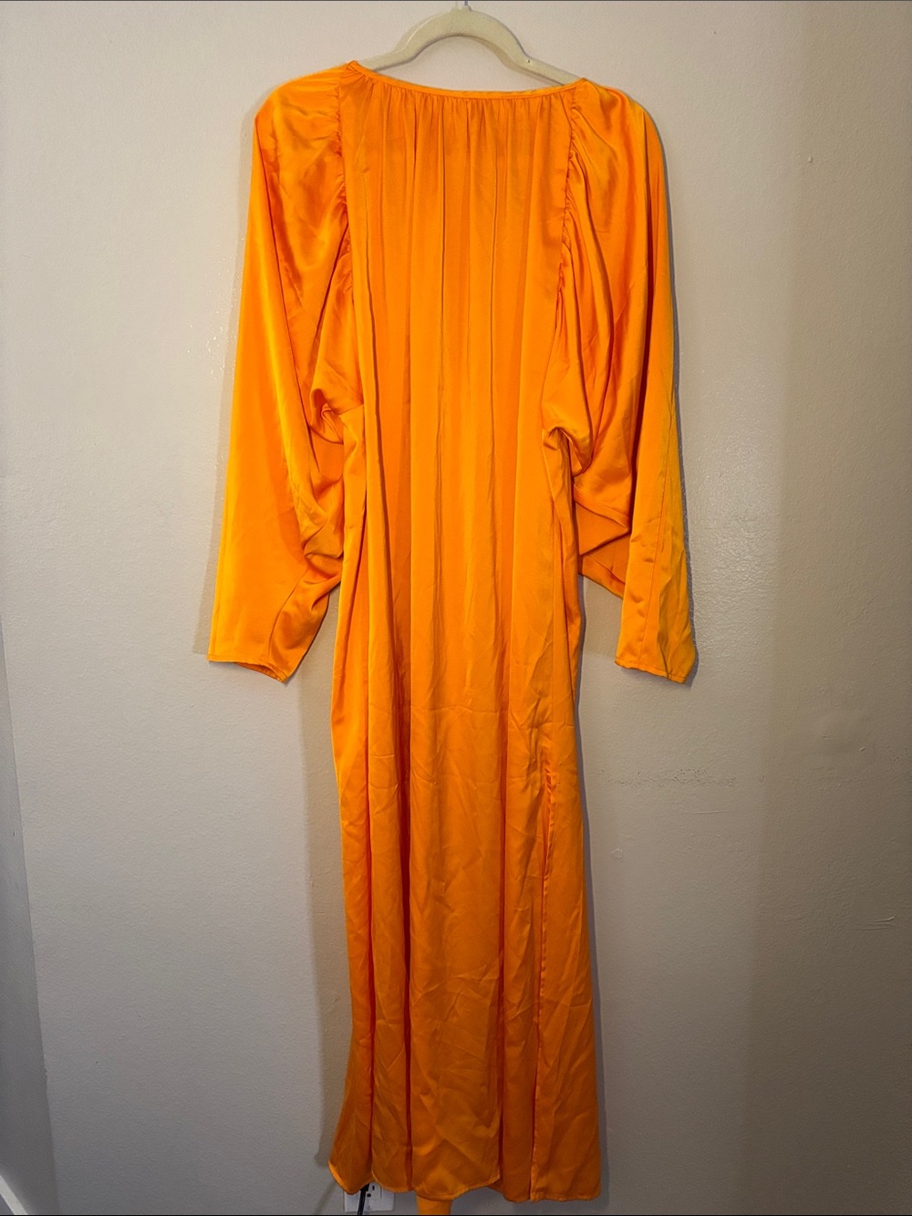H&M Elegant Orange Maxi Dress with Draped Long Sleeves